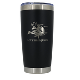 Black tumbler with featuring 'LOVE THAT QUACK' 